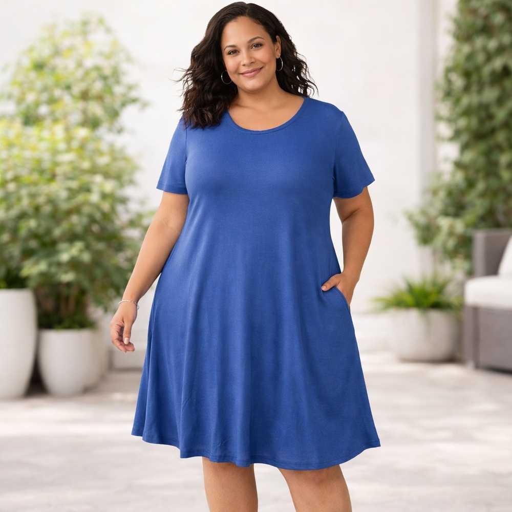 NEW WNEEDU Women's Casual T Shirt Dress Short Sleeve Swing Dress Plus Sz 3X NWT